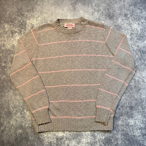 Fall River Knitting Mills Sweaters - Fall River Knitting Mills Vintage Grey Pink Striped Cotton Crewneck Sweater L